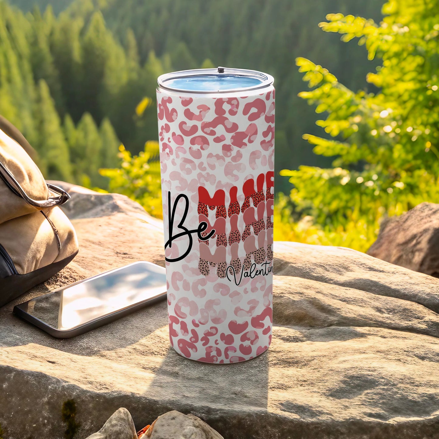 Be Mine Valentine Leopard Print Travel Tumbler Cup
