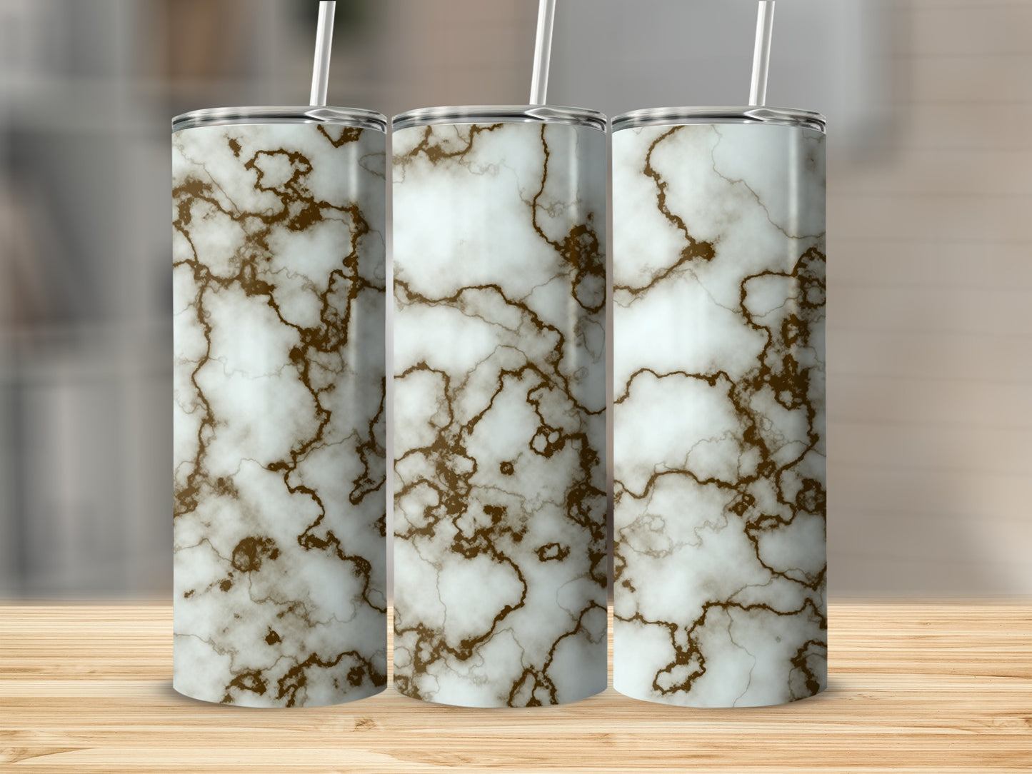 Brown Veins on White Stone Texture Design Tumblers