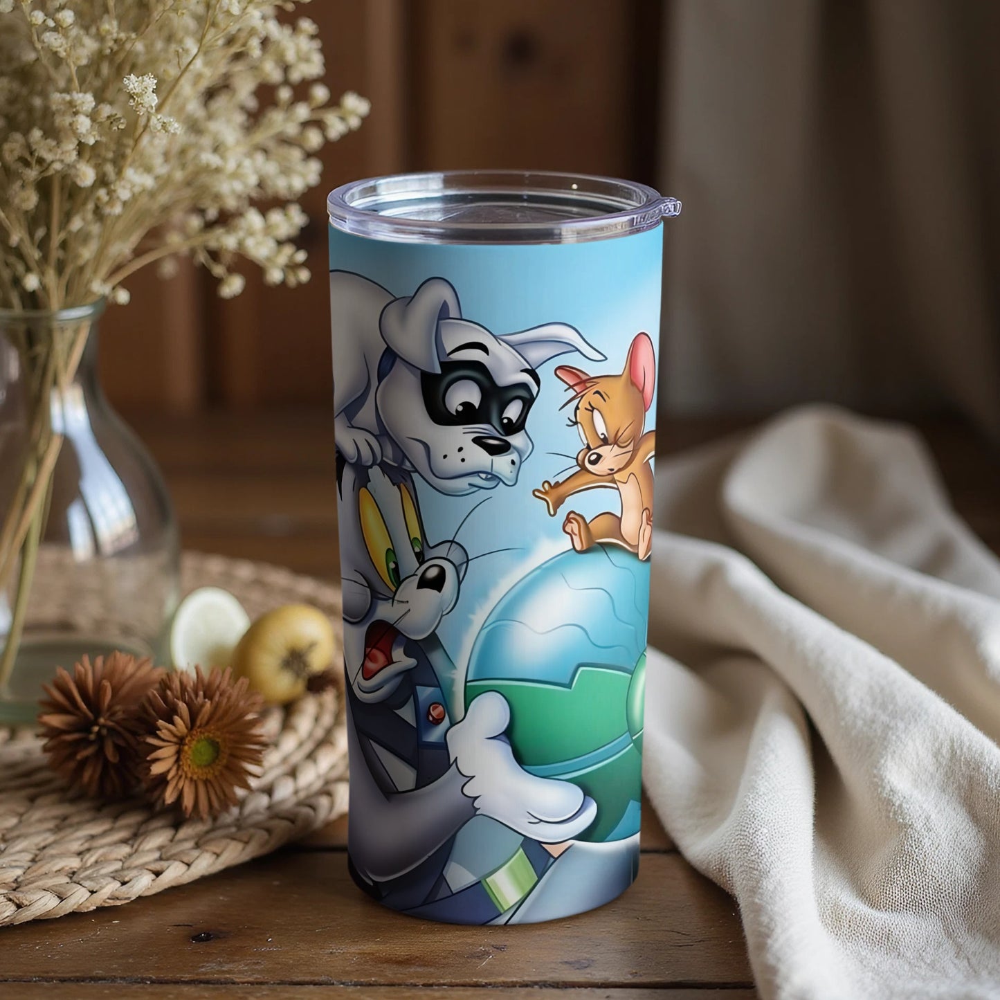 Fun Cartoon Cat and Mouse Travel Tumbler Flask