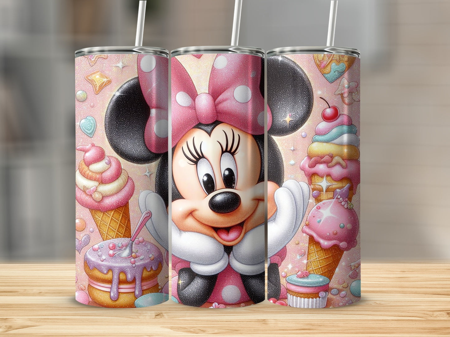 Cute Minnie Ice Cream Themed Stainless Steel Tumbler