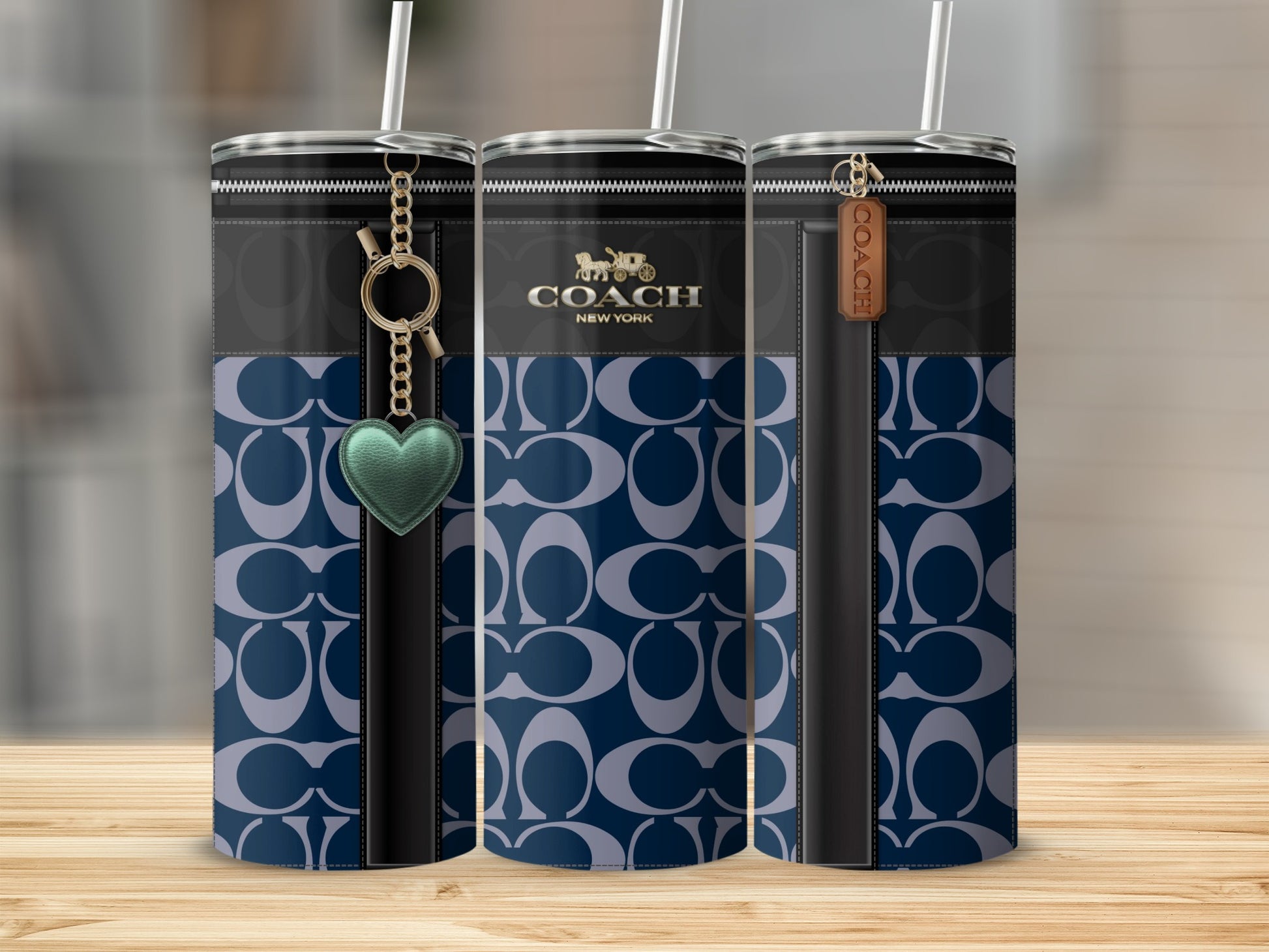 Stylish Blue Zipper Pattern Coach New York Tumbler