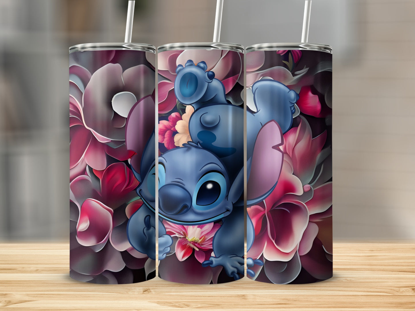Cute Blue Character With Floral Design Tumbler