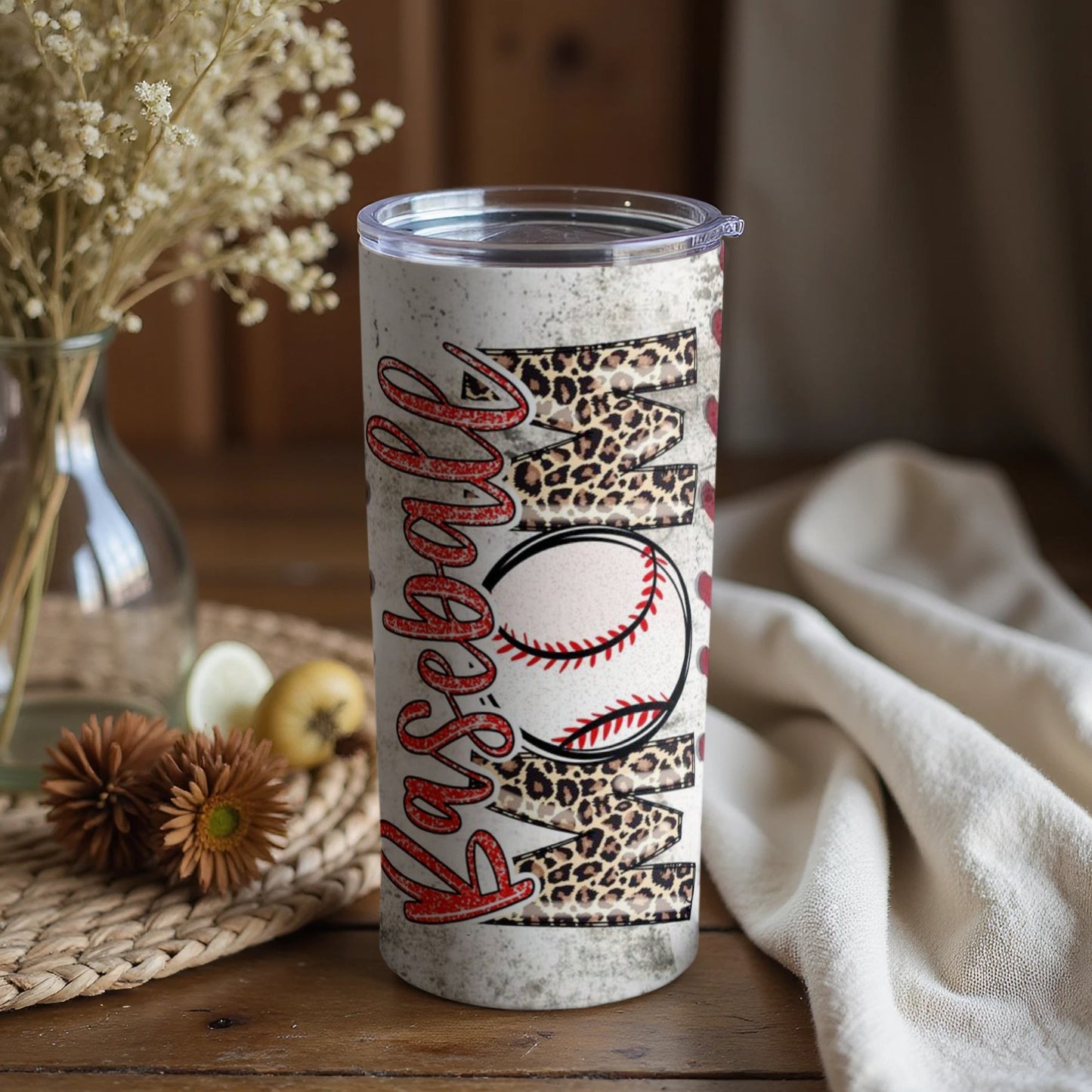 Leopard Print Baseball Mom Travel Tumbler Cup