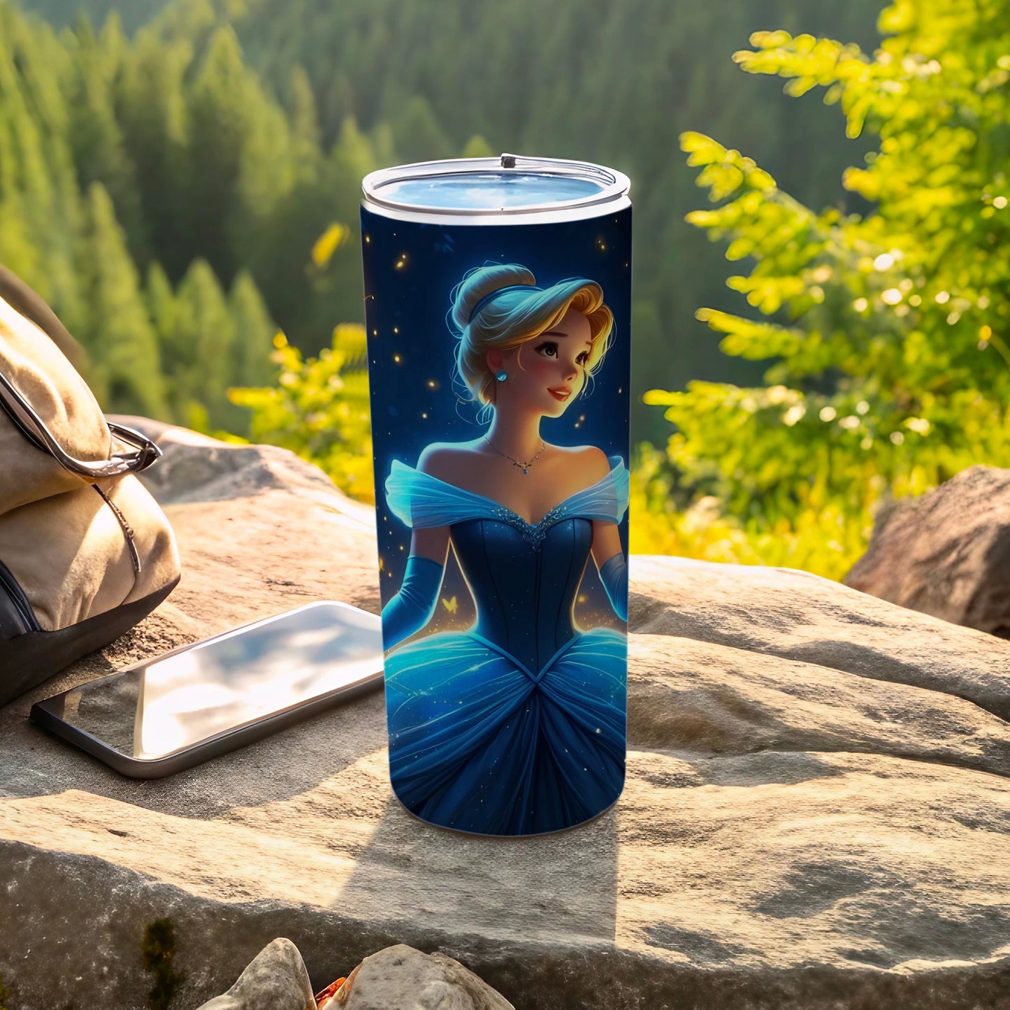 Cinderella Themed Tumbler with Daylight Forest Background
