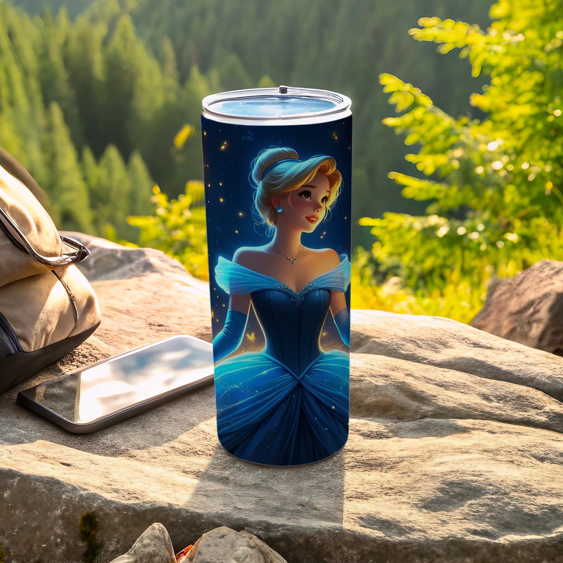 Cinderella Themed Tumbler with Daylight Forest Background
