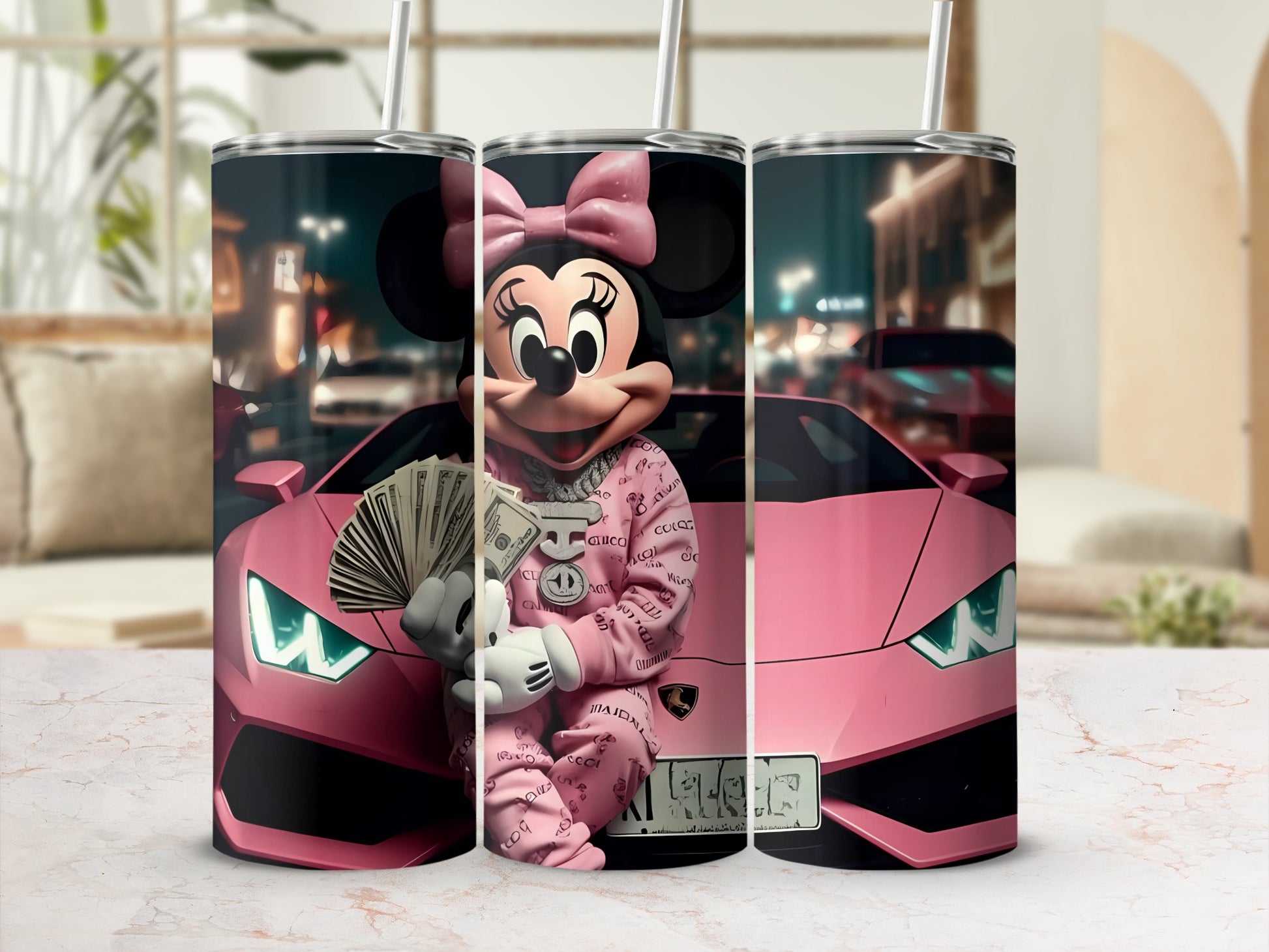 Cartoon Character with Luxury Car Tumbler Cup