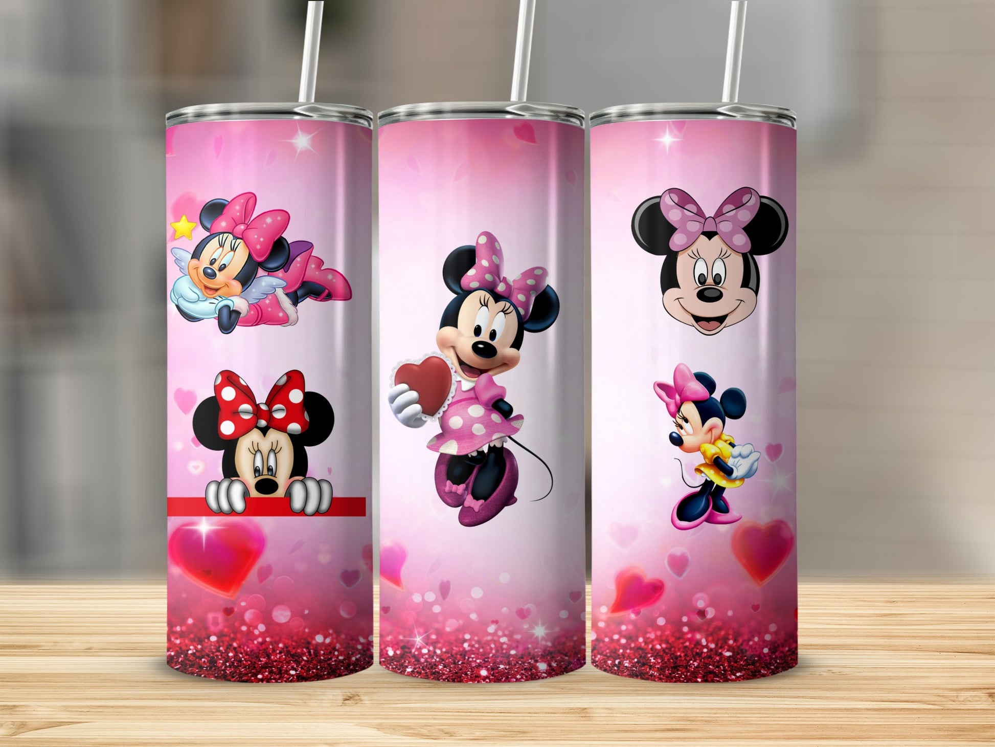 Cute Minnie Mouse Tumblers with Heart Designs
