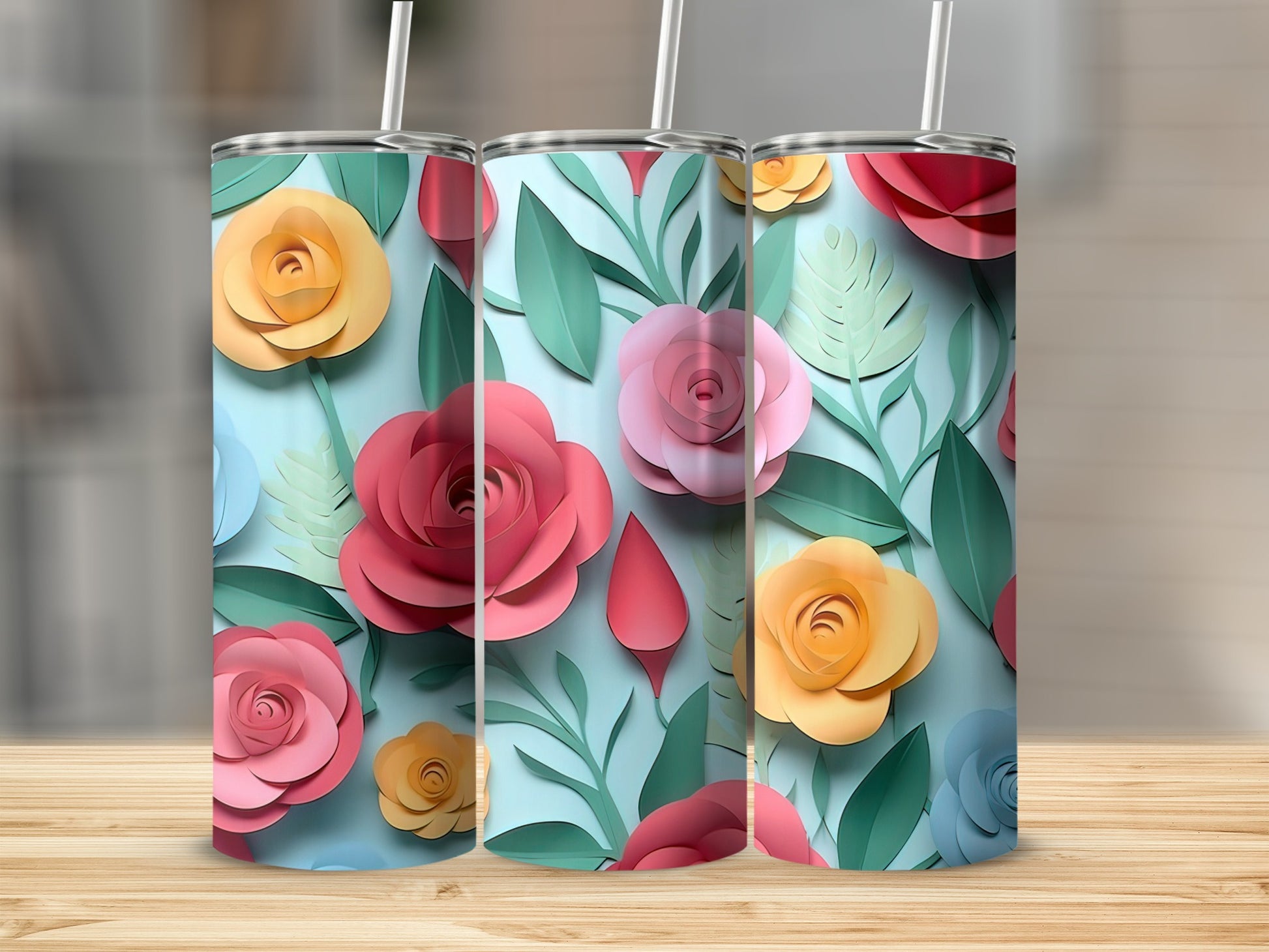 Beautiful Multi-Colored Floral Design Tumblers