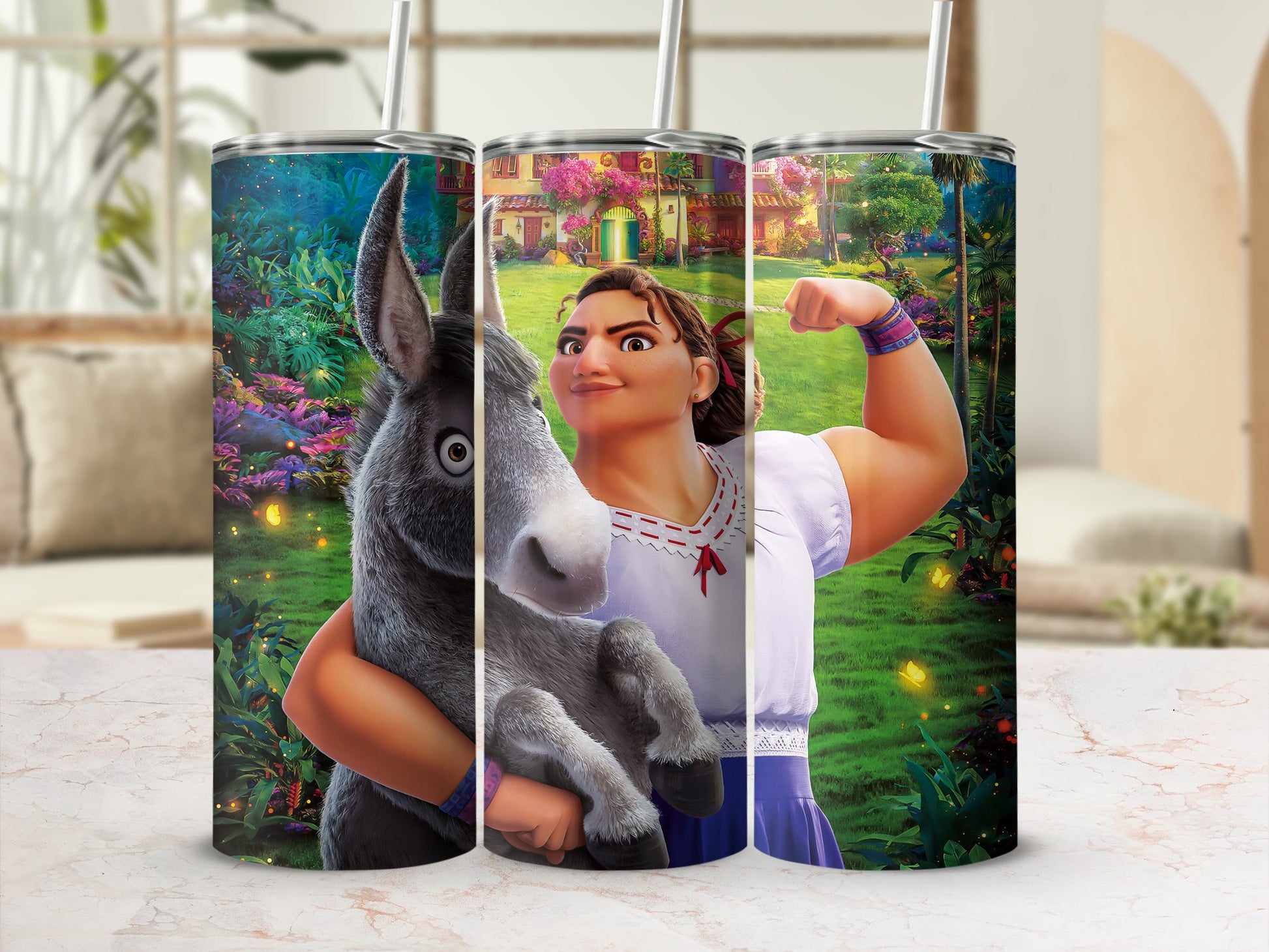 Colorful Character and Donkey Illustration tumbler