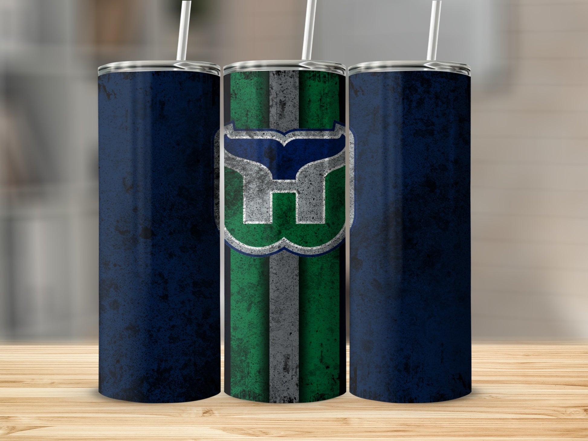 Vintage Green and Blue Hockey Team Logo Tumbler
