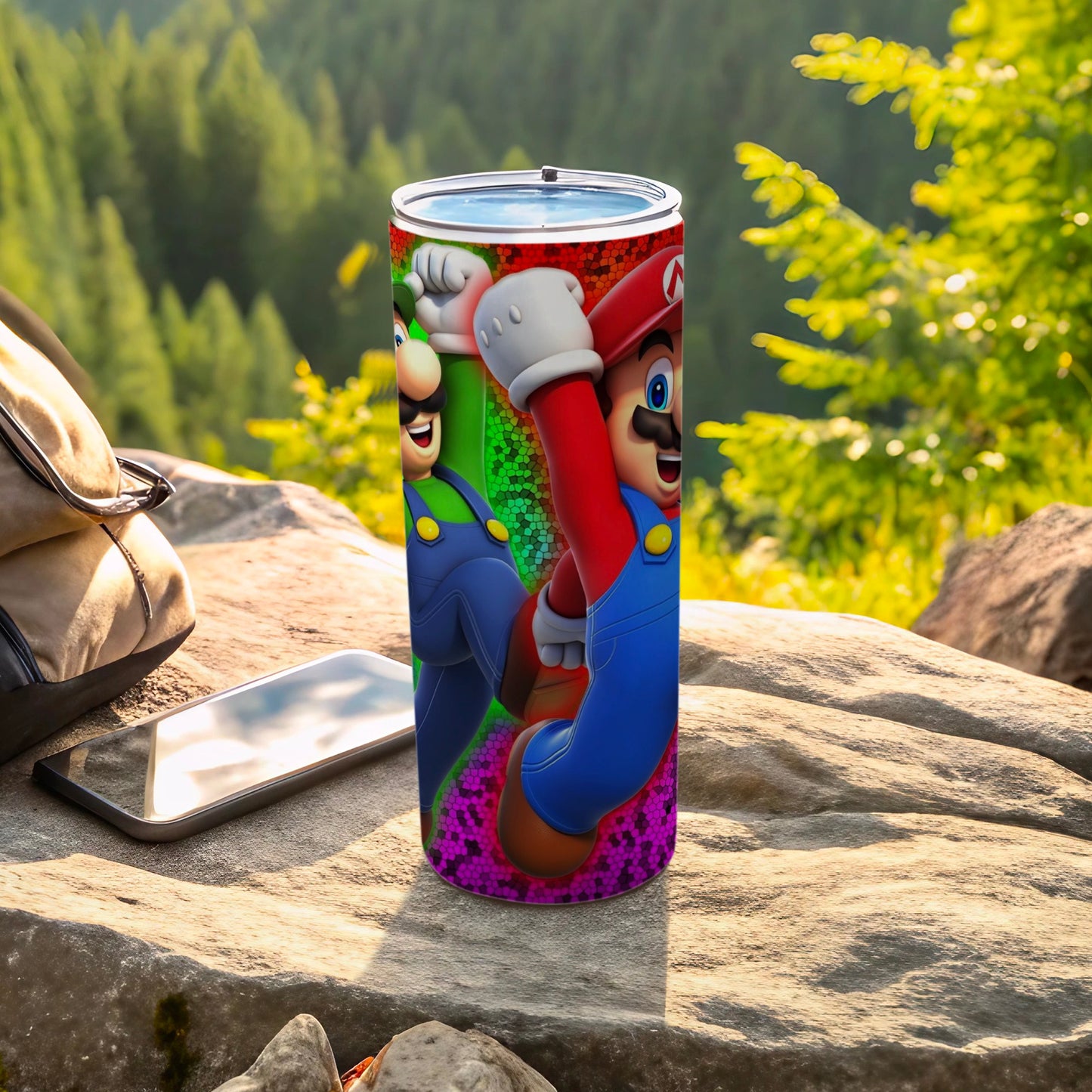 Colorful Mario and Luigi Travel Tumbler