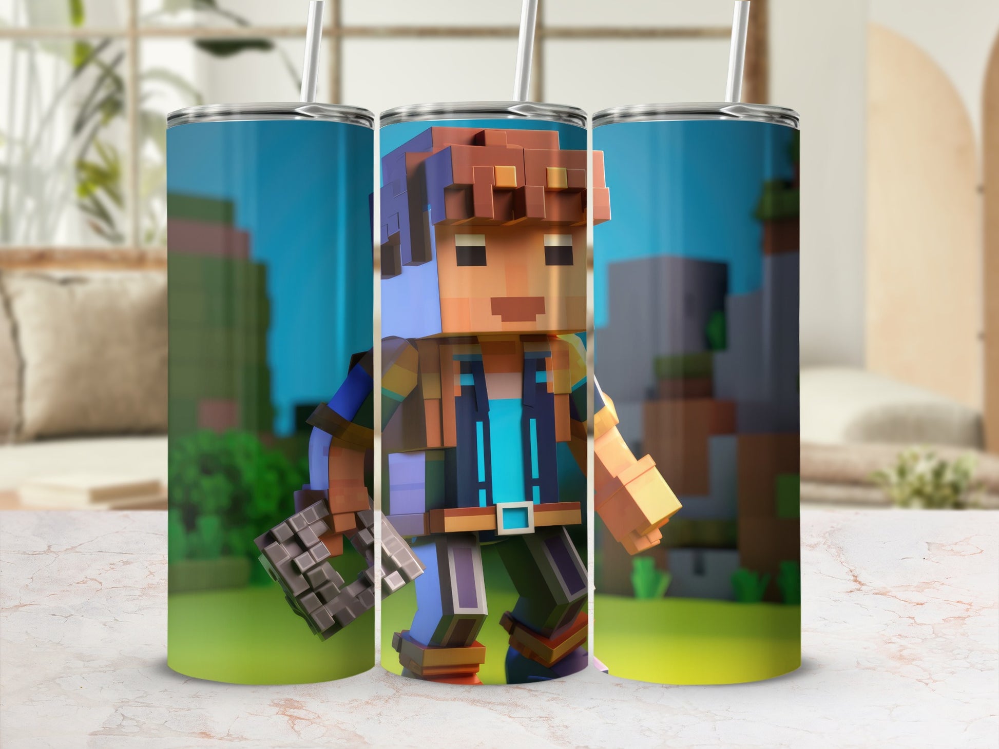 Pixelated Game Character Design Tumbler Flask