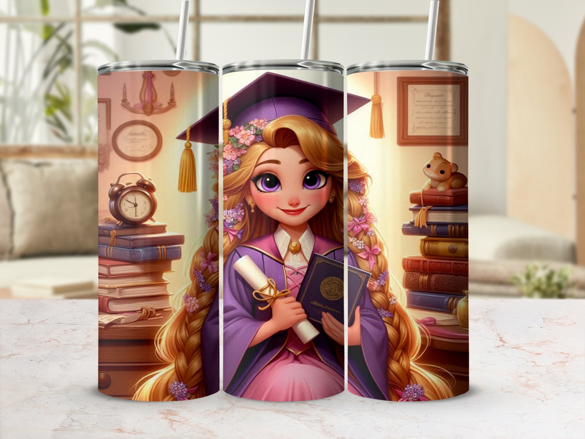 Graduation Theme Tumbler with Animated Character Design