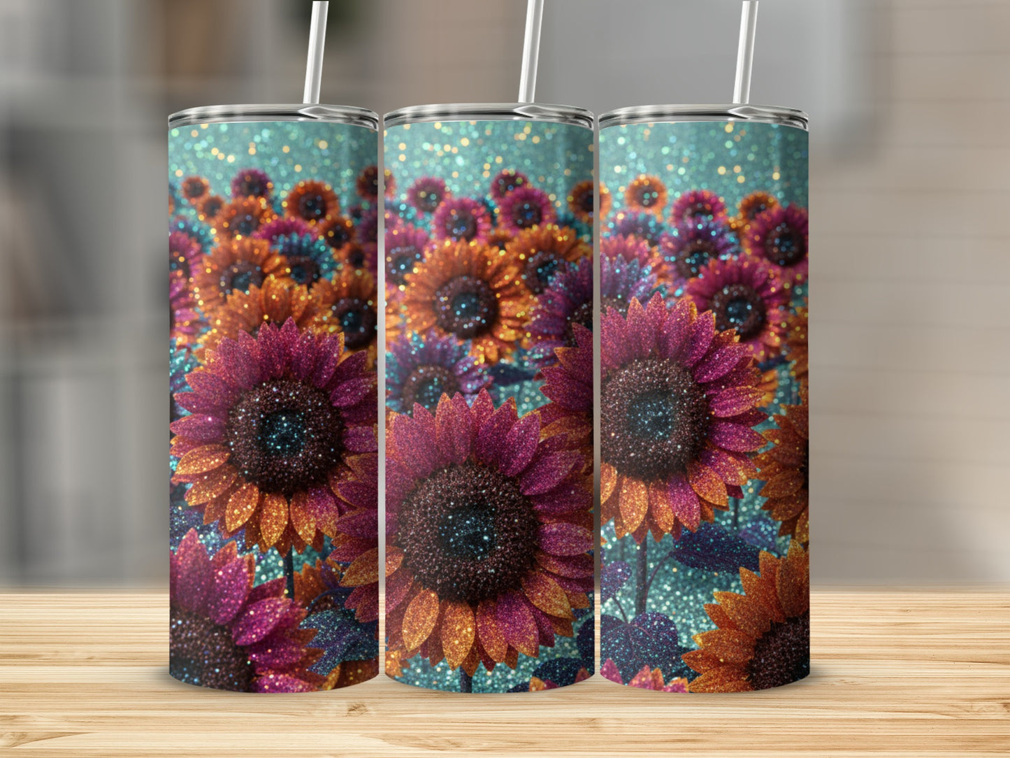 Sparkling Sunflower Design Tall Tumbler Cup