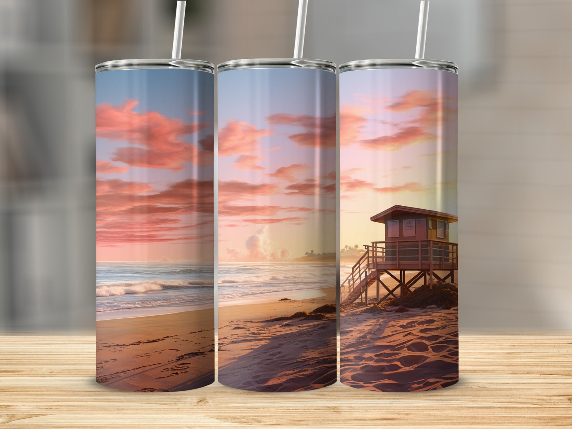 Gorgeous Beach Sunset Ocean Waves Lifeguard Tower Print product type