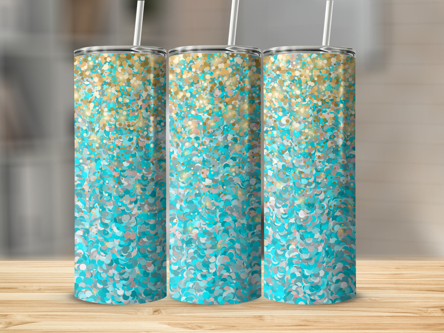 Sparkling Blue and Gold Glitter Tumbler