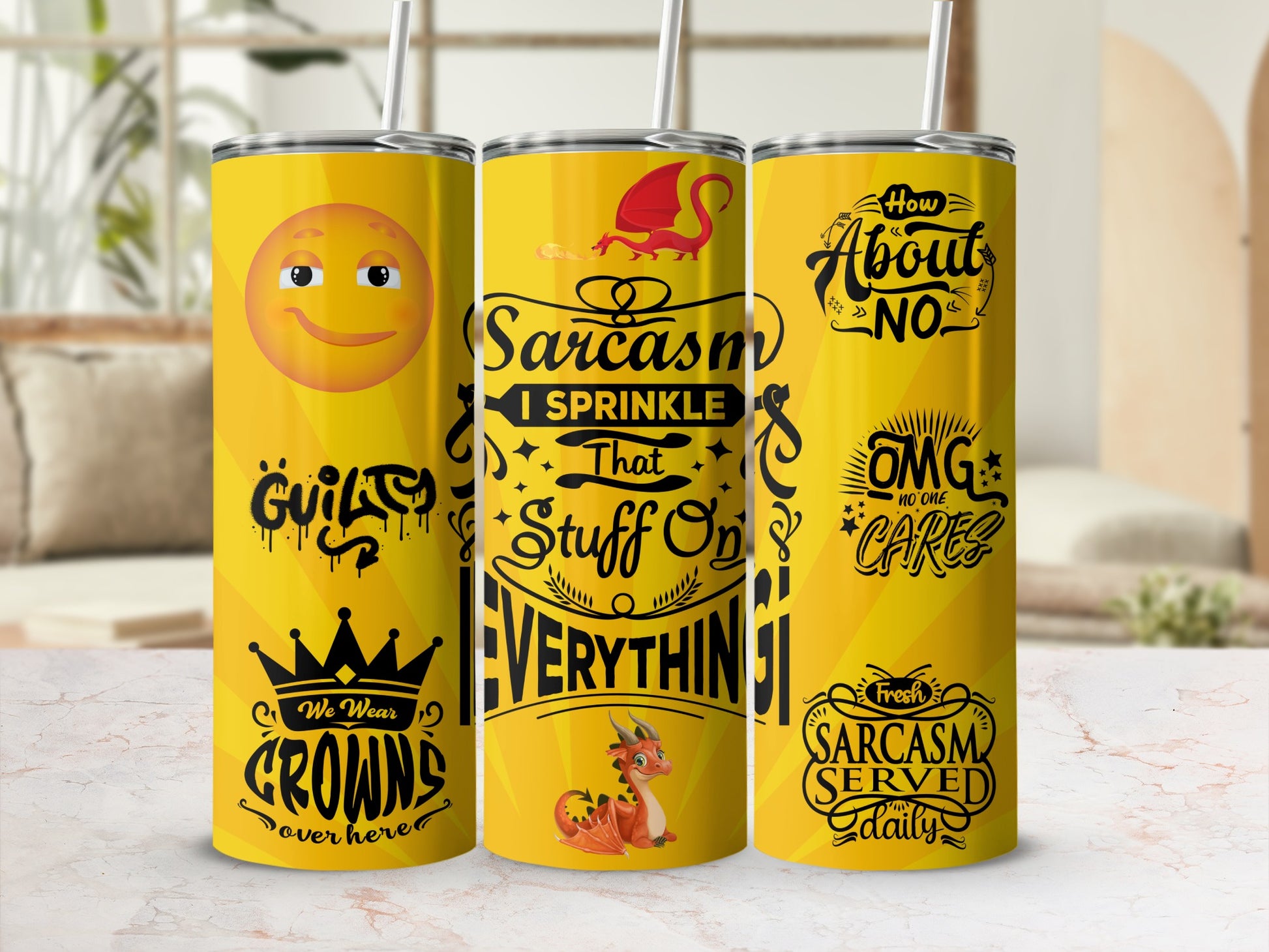 Funny Emoji and Sarcasm Quotes Yellow Tumbler