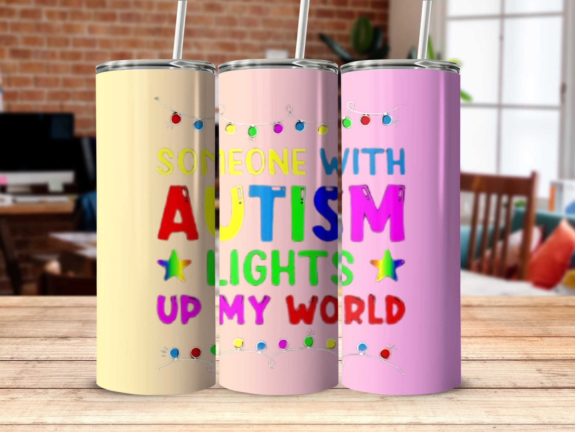 Colorful Design Someone With Autism Lights Up My World tumbler