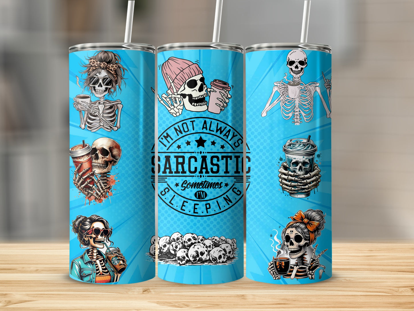 Funny Skeleton Coffee Lovers Blue Tumbler product