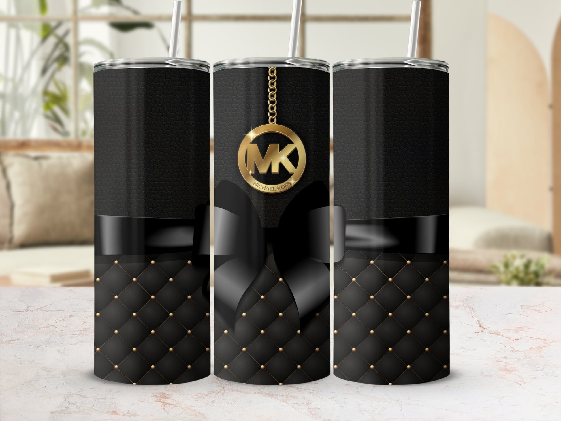 Luxurious Designer Black Gold Patterned Tumbler Cup