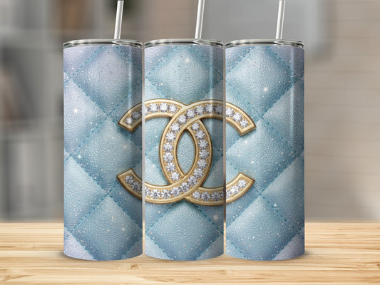 Blue Quilted Design with Gold Interlocking CC Logo Tumbler