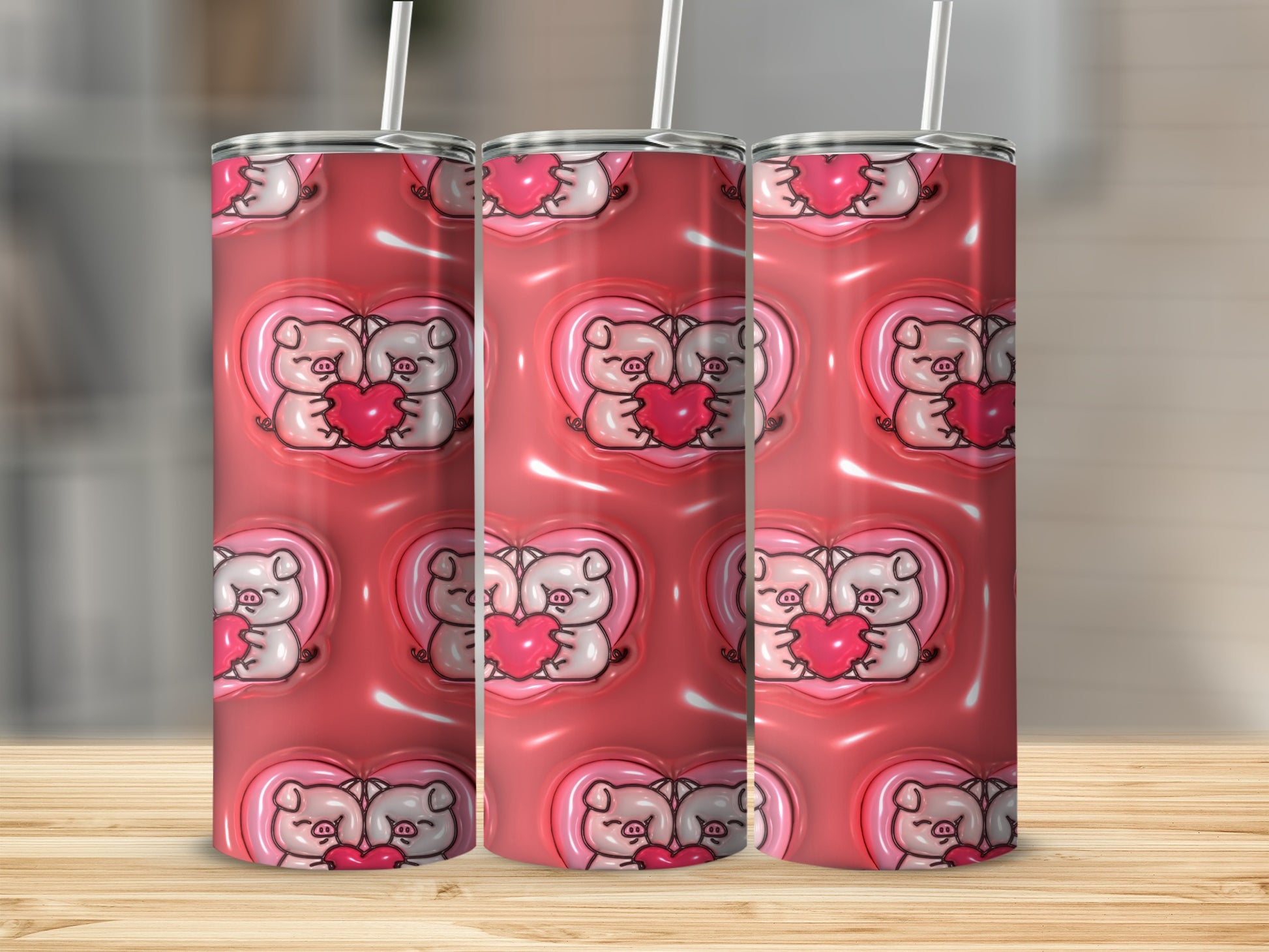 Adorable Teddy Bears Holding Hearts Tumbler Product