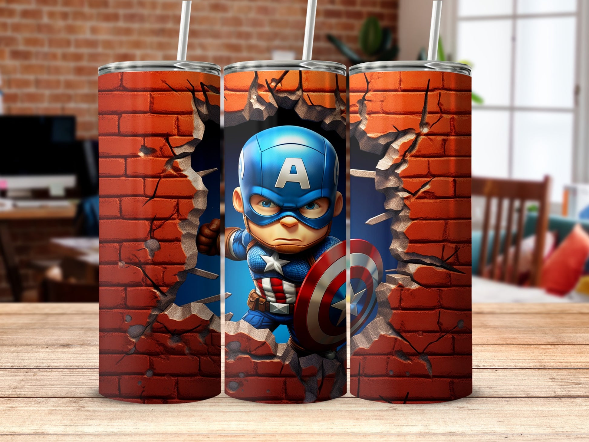 Brick Wall Design Captain Breaking Through Tumbler