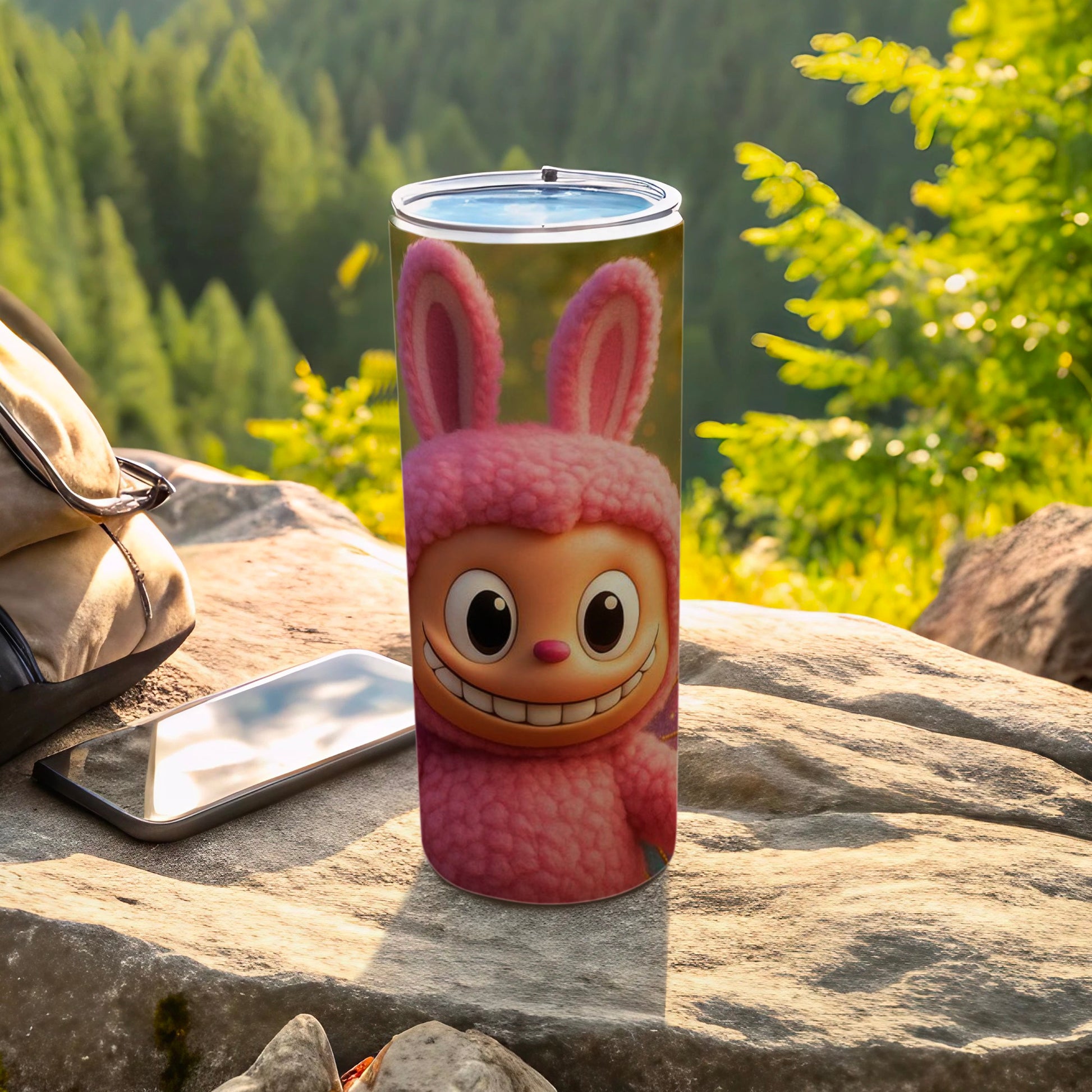 Pink Bunny Character Design Travel Mug