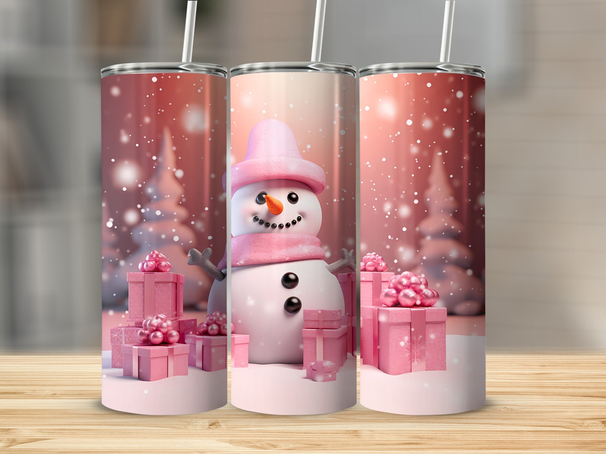 Festive Snowman with Pink Gifts Winter Tumbler Product