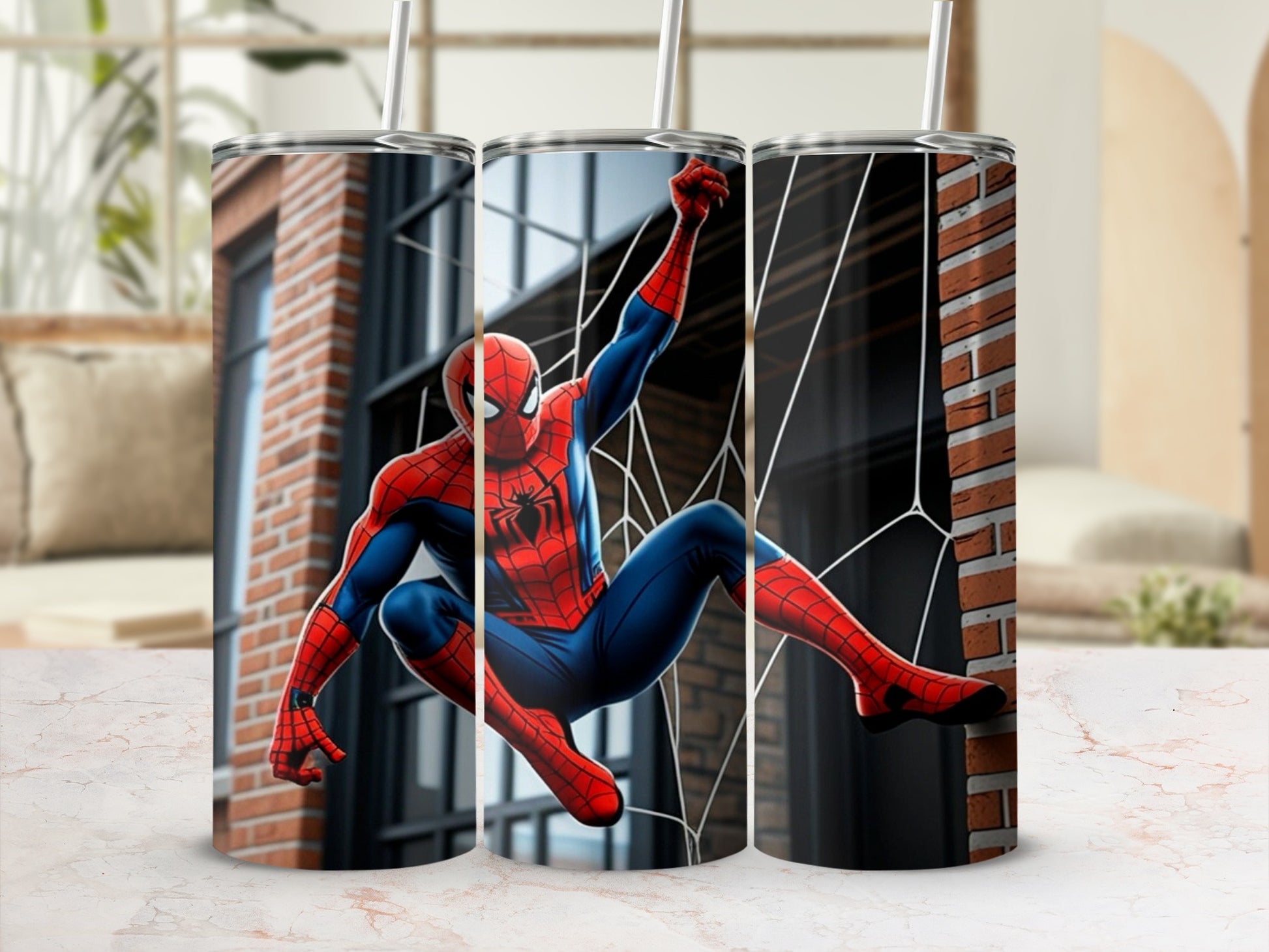 Spider-Man Inspired Tumbler with Web Design Drinkware