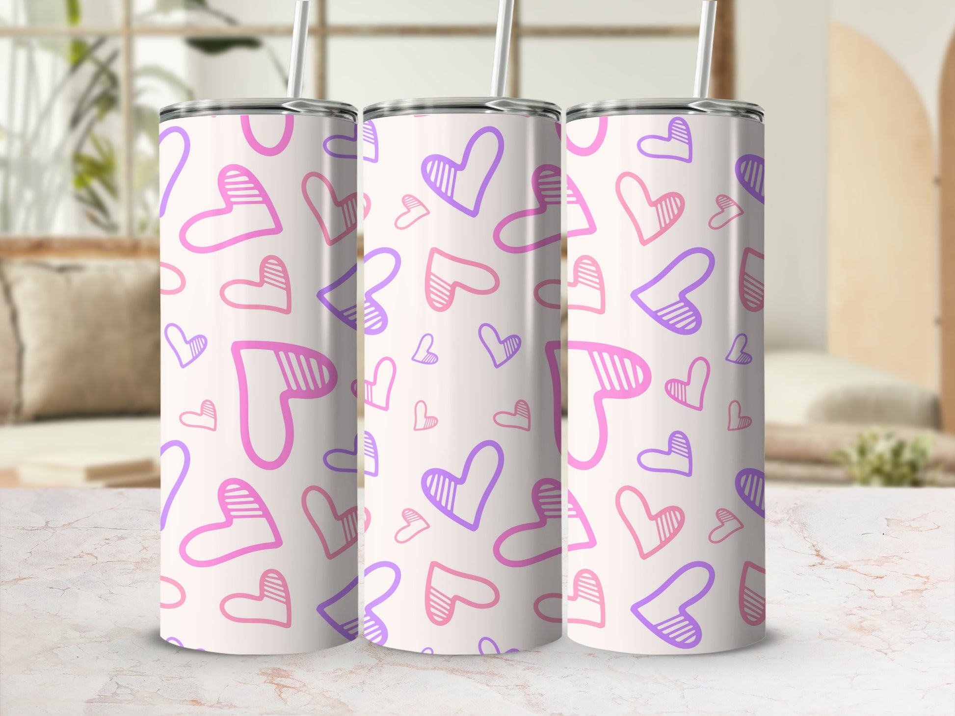 Colorful Hearts Pattern Design Tumbler Beverage Container