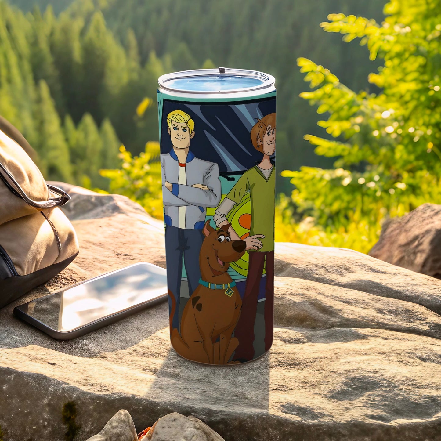 Scooby-Doo characters Shaggy and Scooby-Doo on a travel tumbler.