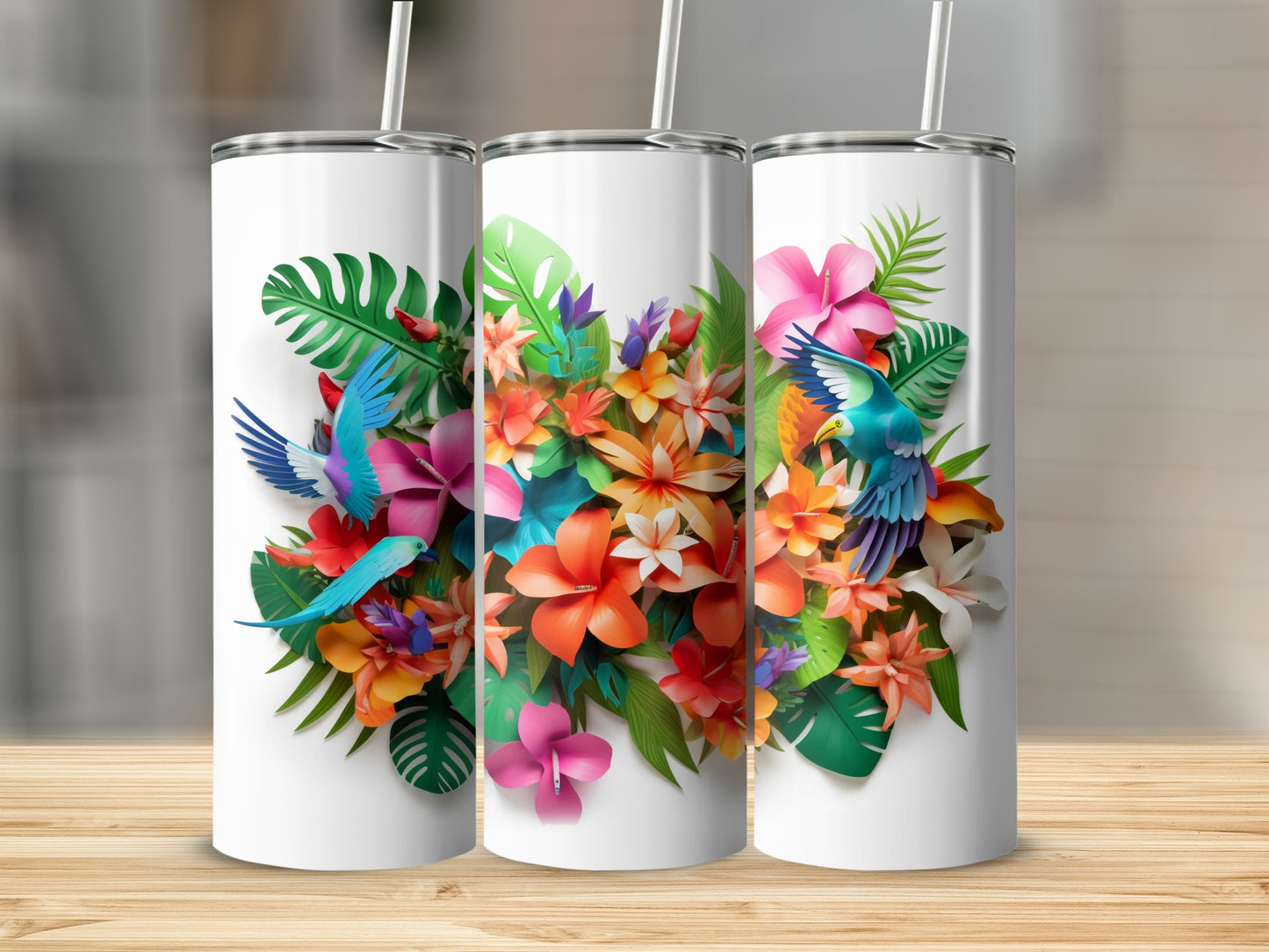 Vibrant Floral and Tropical Bird Insulated Tumbler