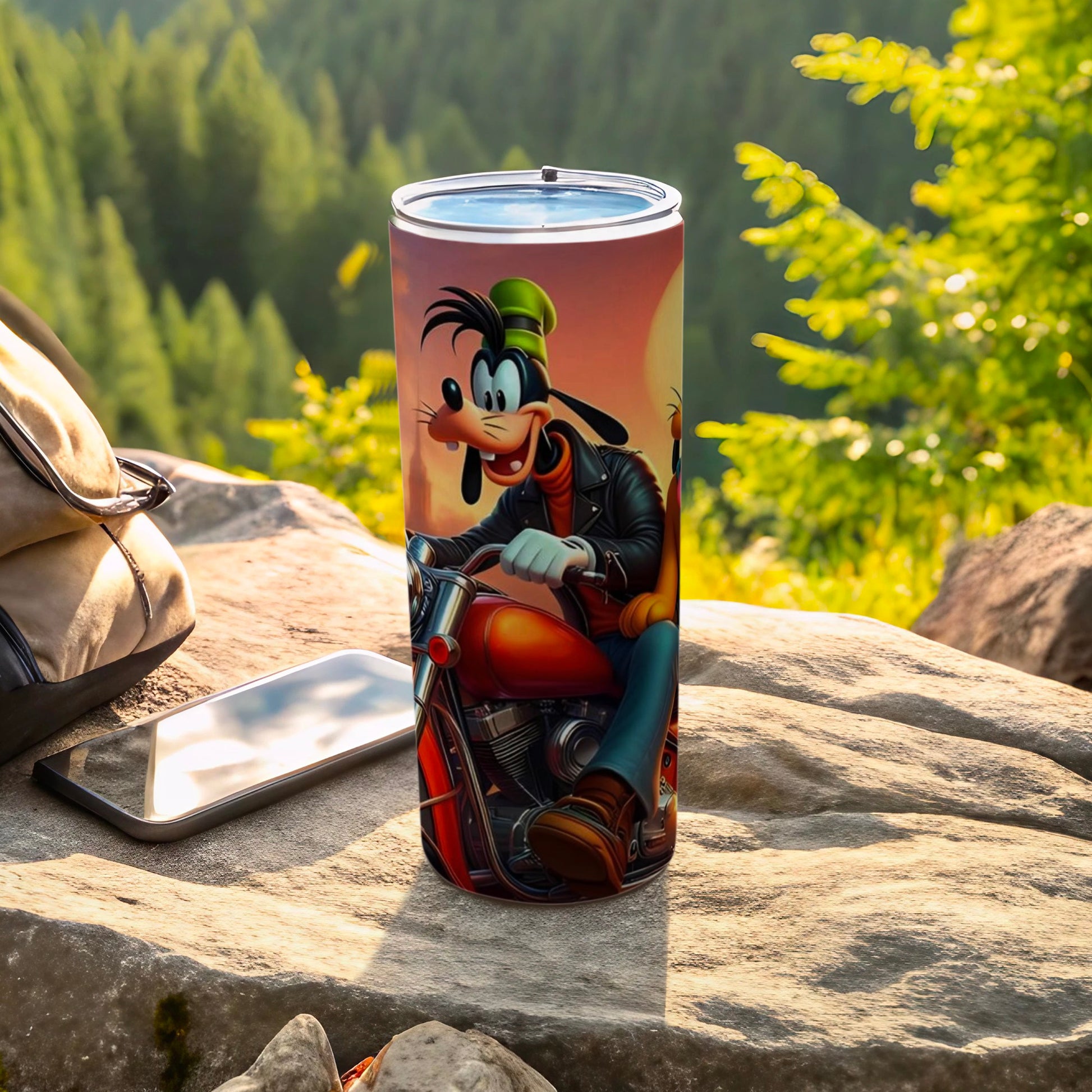 Goofy Riding Motorcycle Travel Mug Insulated Tumbler