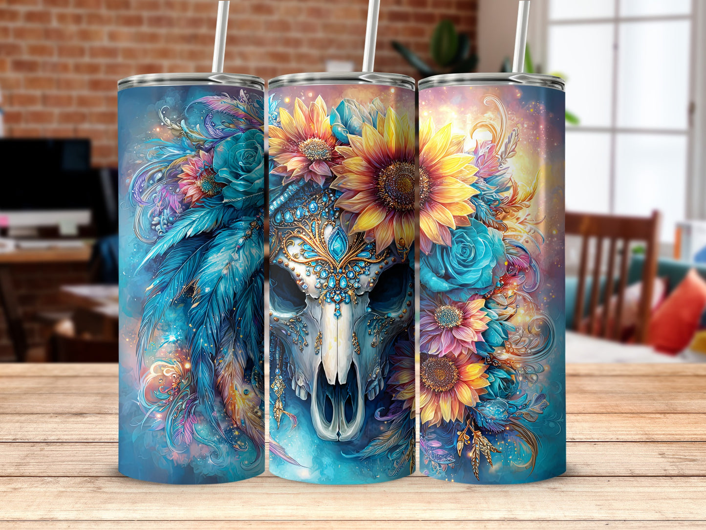Beautifully Crafted Skull and Flower Tumbler