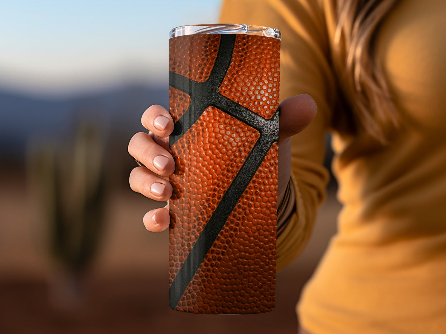 Basketball with Black Lines Design Close Up Sports Tumblers