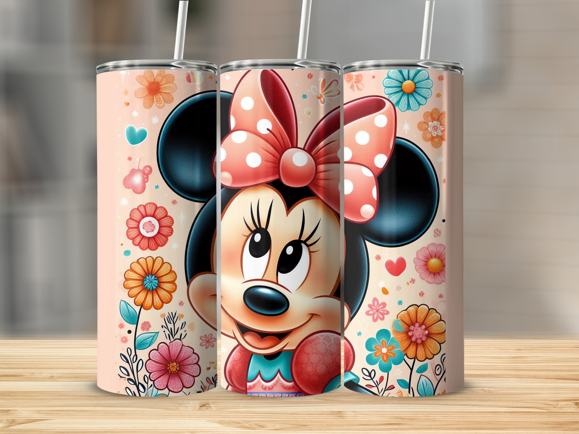 Adorable Minnie Mouse Floral Theme Tumbler