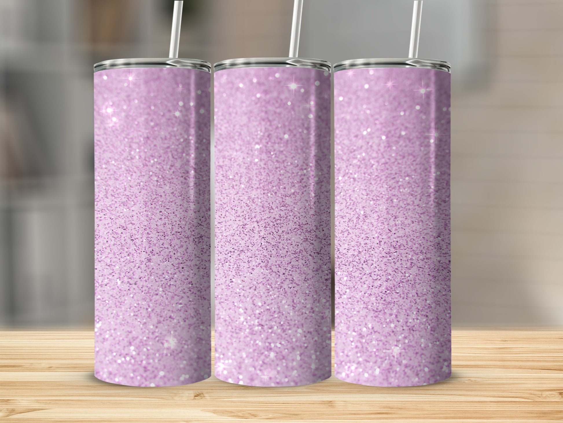 Sparkling Glitter Purple Tumbler with Straw