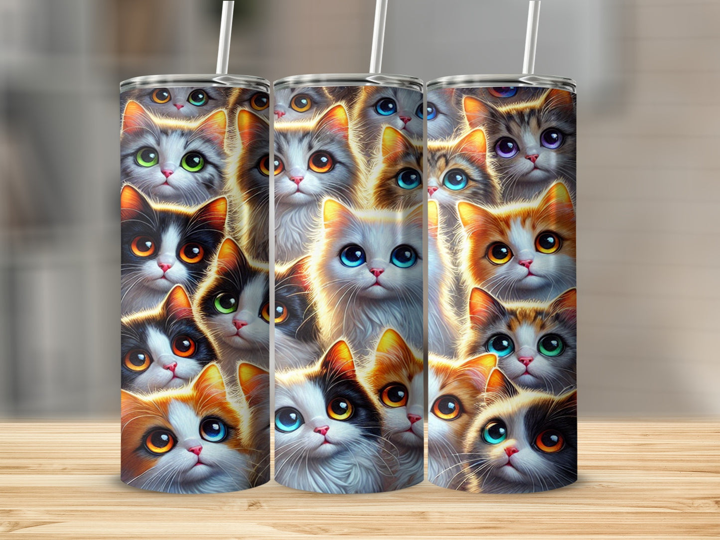 Cute Colourful Cats Stainless Steel Tumbler Cup Design