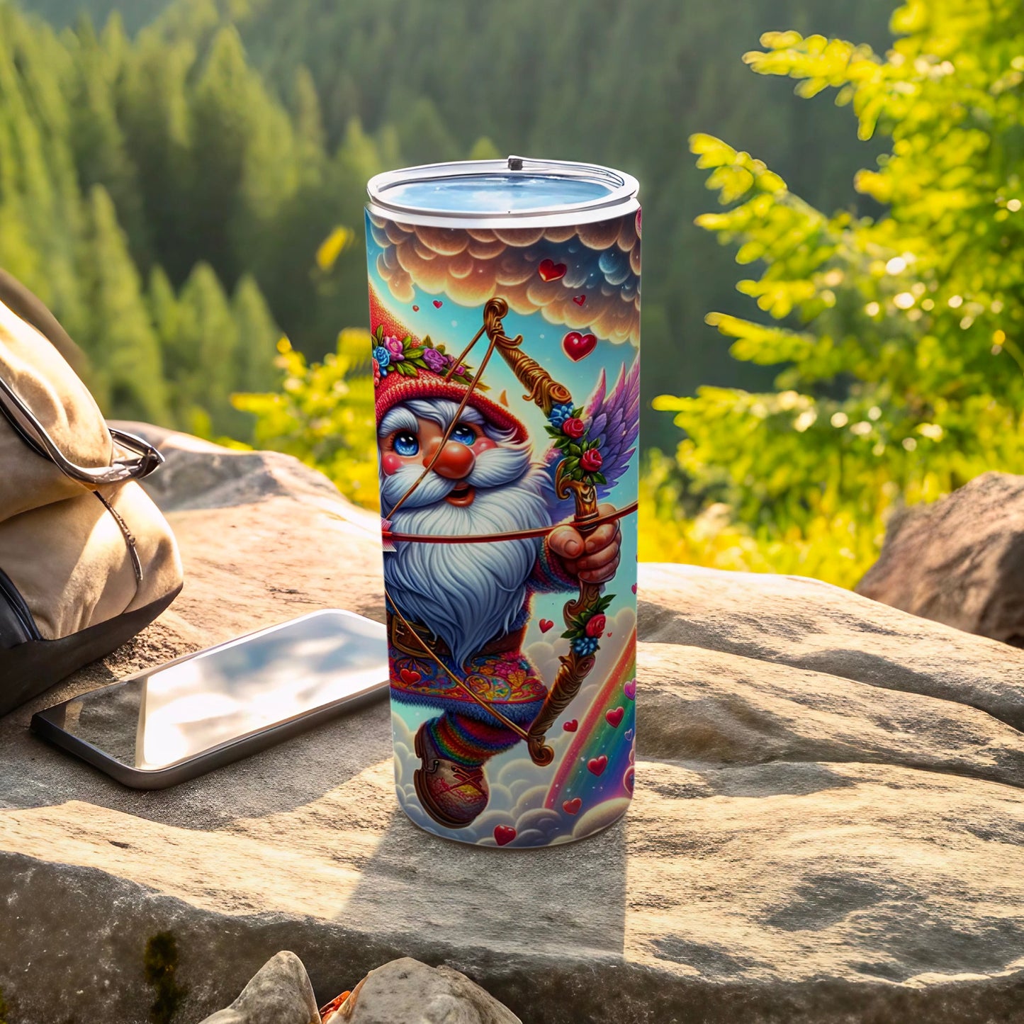 Whimsical Gnome Archer Travel Tumbler with Lid