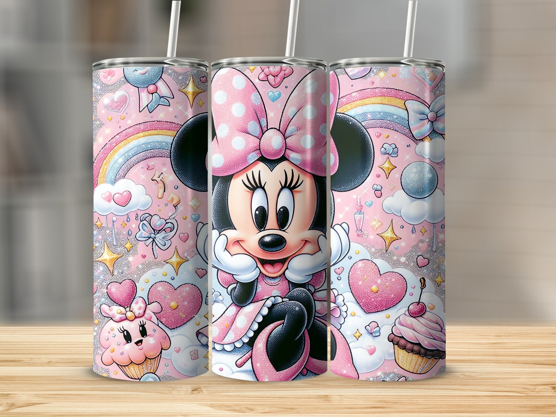 Cute Cartoon Themed Pink Rainbow Tumbler for Kids
