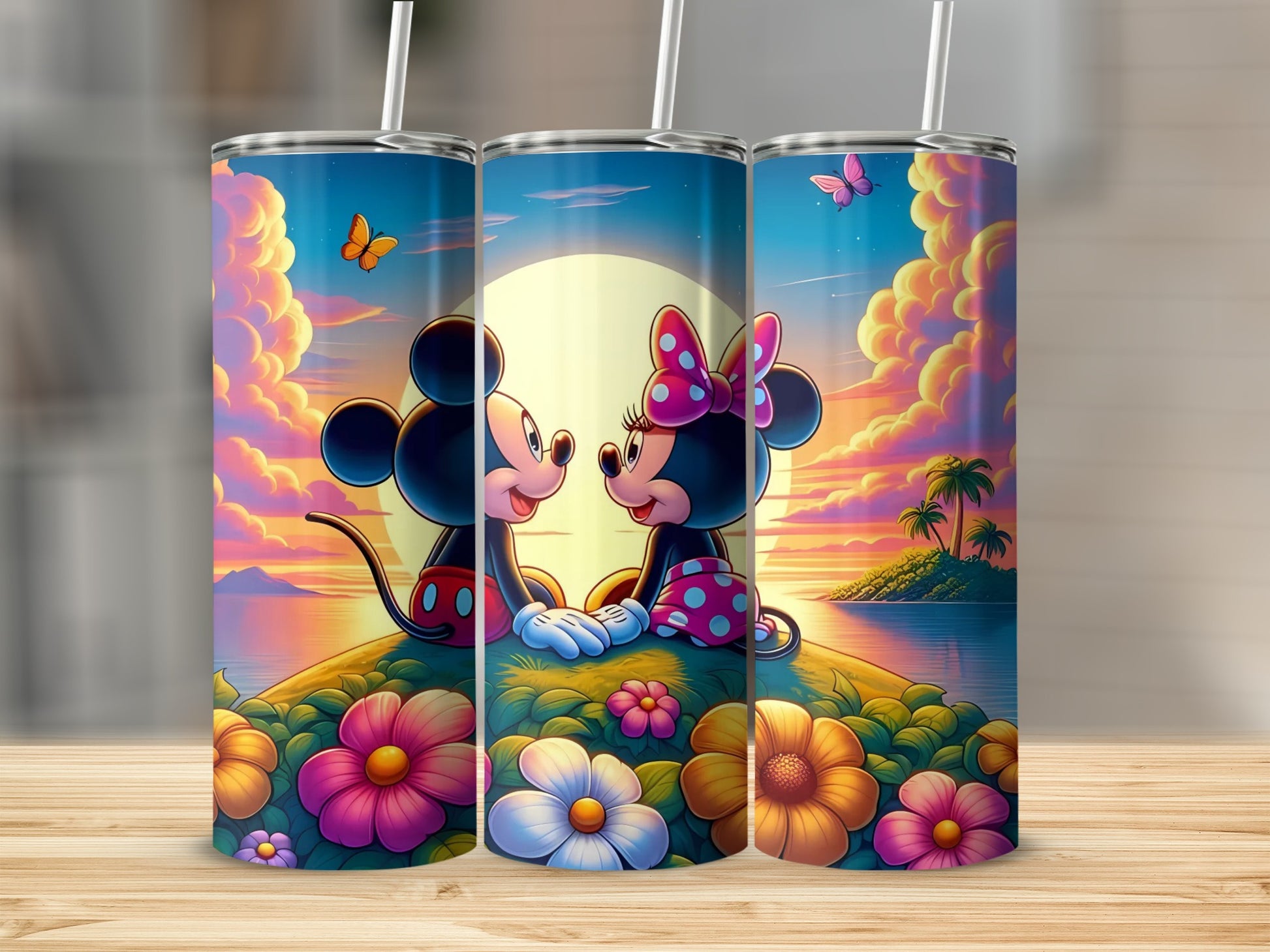 Mickey Mouse and Minnie Mouse Tropical Sunset Tumbler