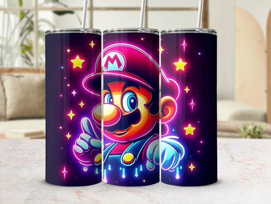 Neon Cartoon Character with Stars Design Tumbler