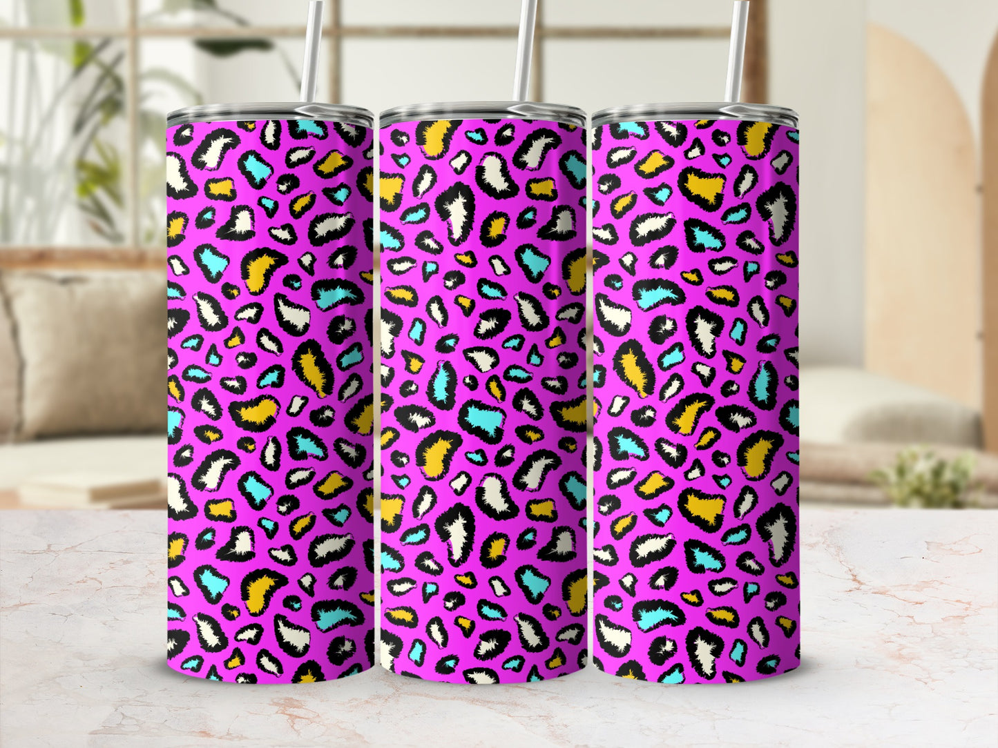 Vibrant Multi-Color Leopard Print Insulated Tumbler
