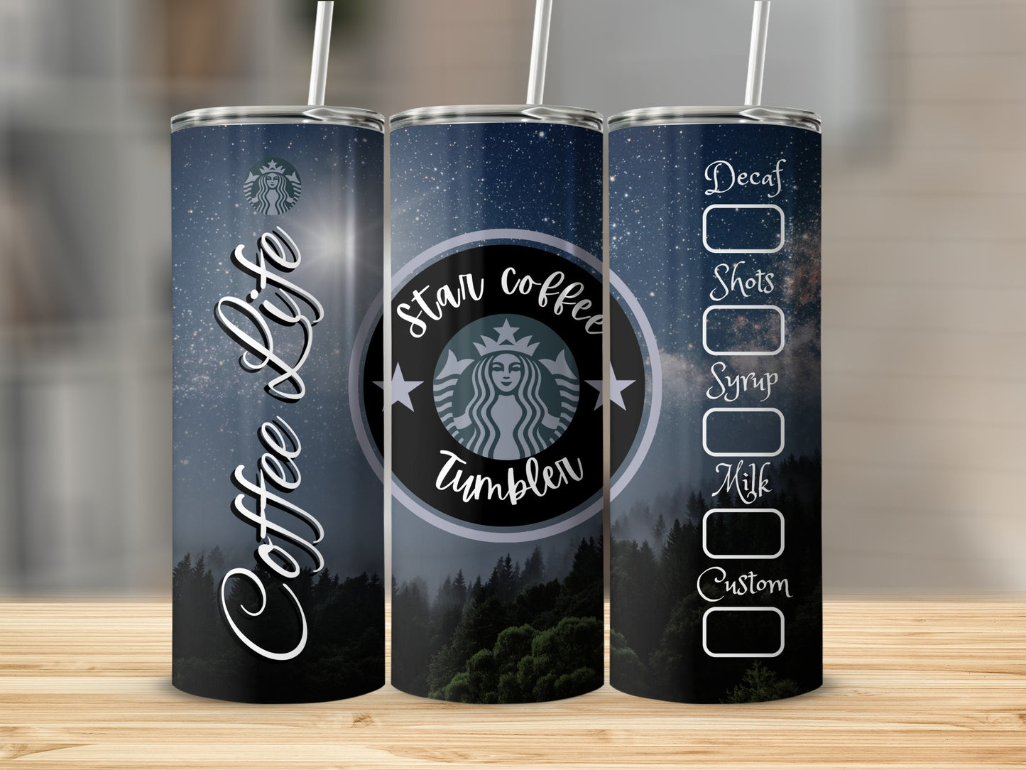 Custom Coffee Life Star Coffee Tumbler with Checklist Design