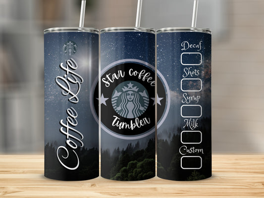 Custom Coffee Life Star Coffee Tumbler with Checklist Design