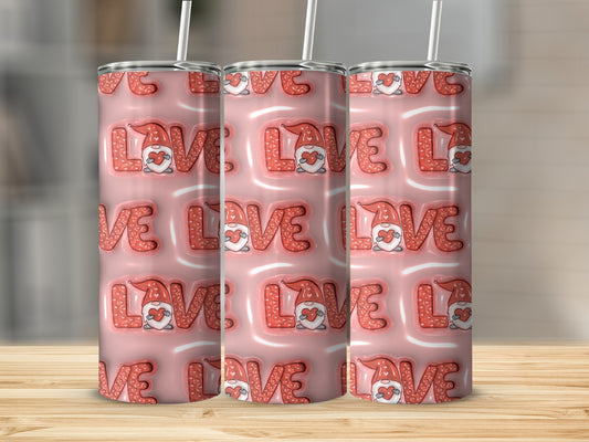 Cute Pink LOVE Heart Tumbler with Straw Design