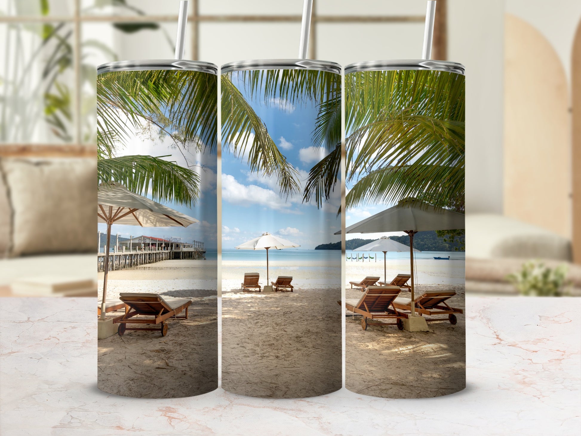 Tropical Beach Scenic Tumbler Set for Travel and Leisure