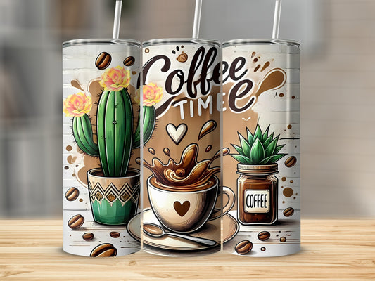Coffee Time Cactus and Coffee Illustration Tumbler