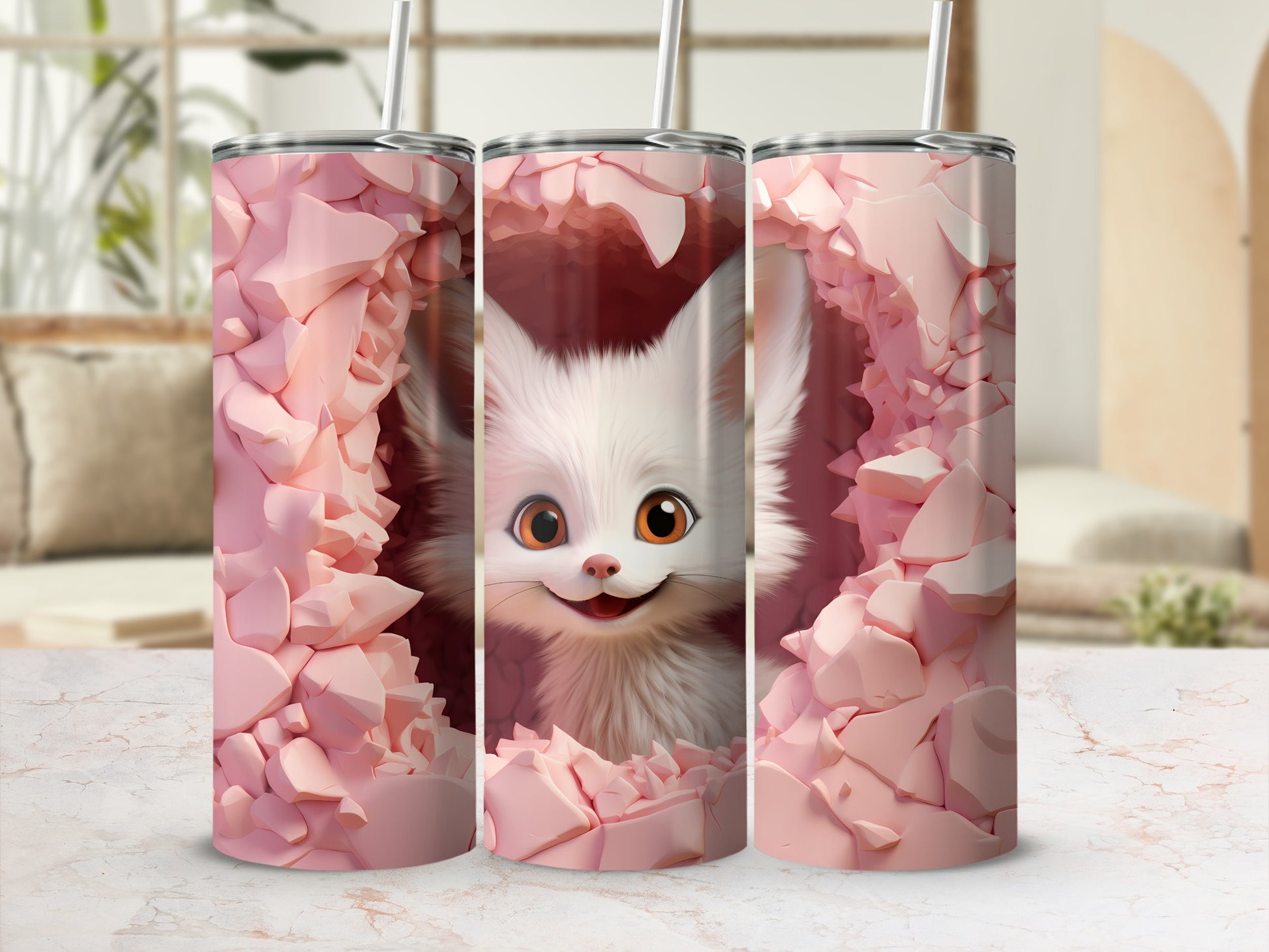 Cute Furry Creature in Pink Crystal Cave Tumbler